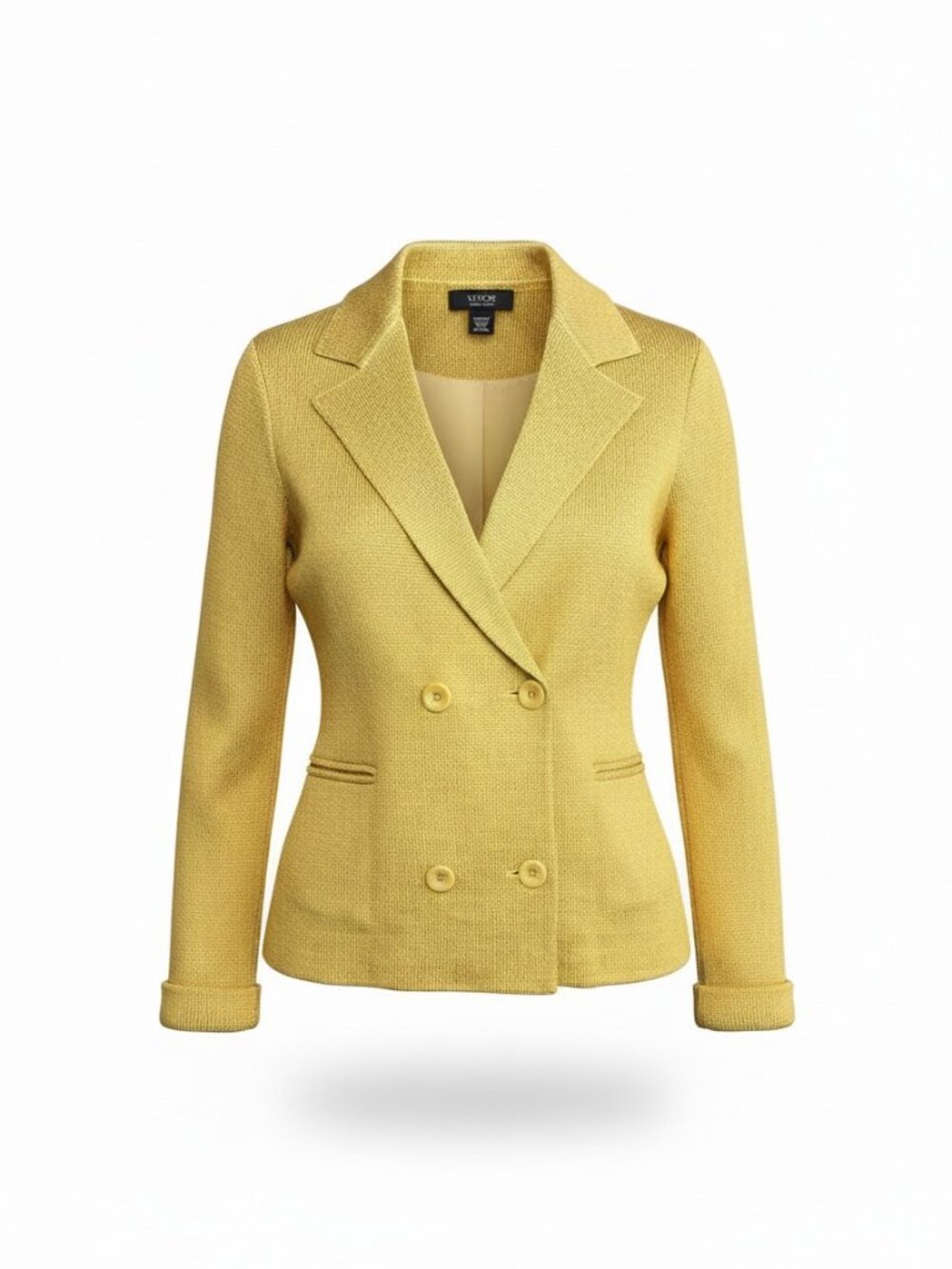 Victor Alfaro Wool Blend Double Breasted Knit Blazer Cardigan Gold Yellow S